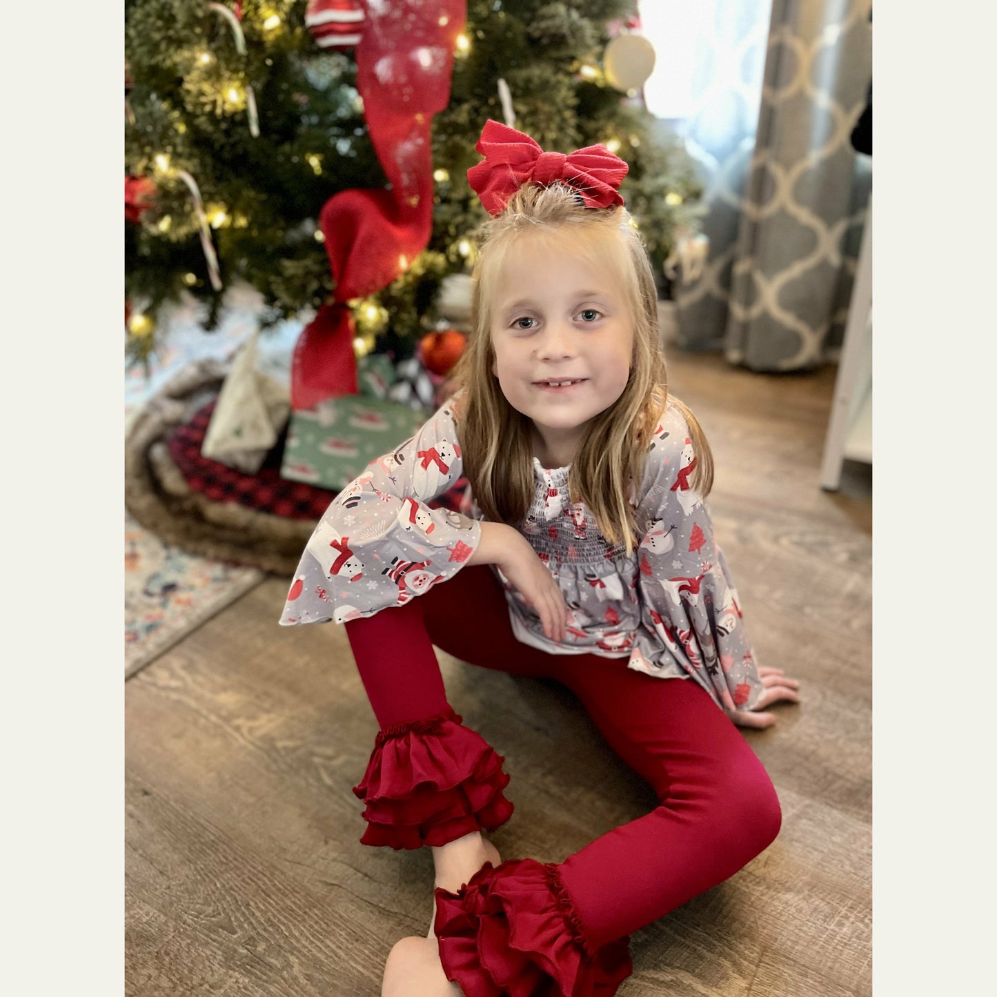 Burgundy- Cotton Tulip Ruffle Leggings girl clothing marie nicole