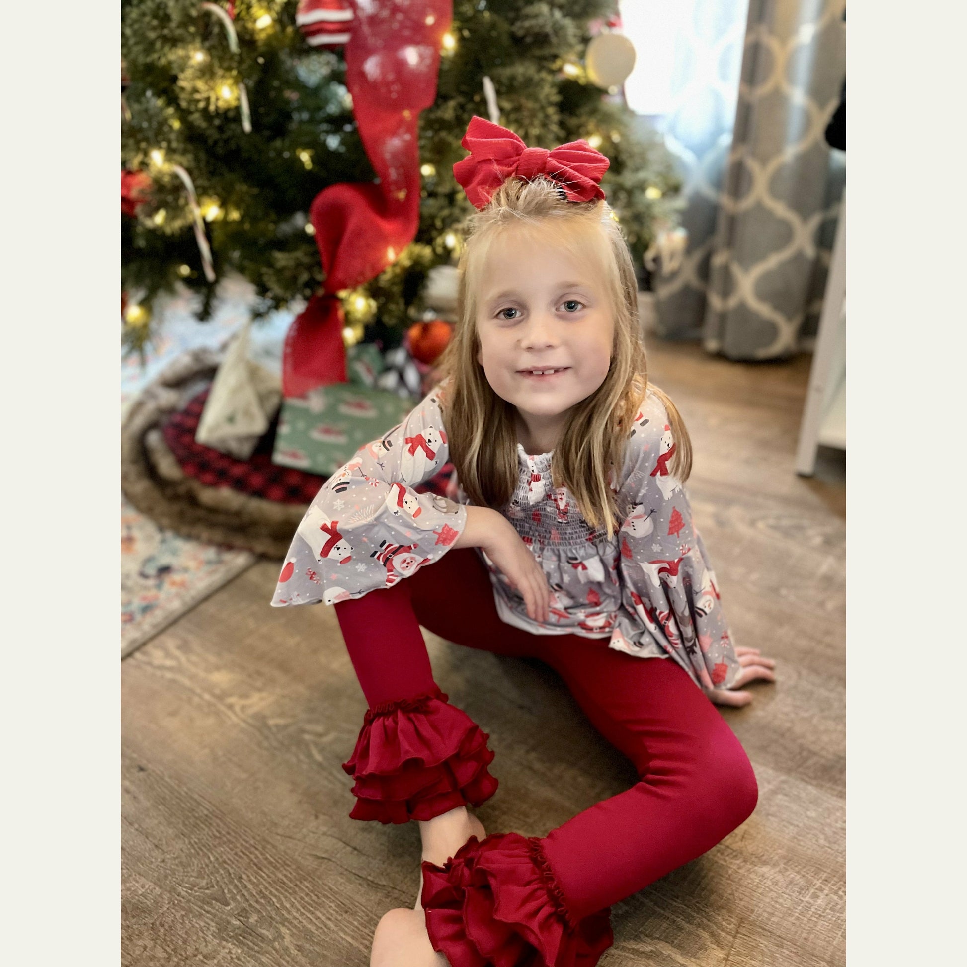 Burgundy- Cotton Tulip Ruffle Leggings girl clothing marie nicole