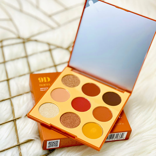 This pallet will have you craving adventure. Bring the heat with this gorgeously pigmented pallet by Morphe.  SHADE NAMES  ROW 1:  Photo Op / shimmering butterscotch Vista / matte red rock Overlook / matte cocoa ROW 2:  Bucket List / matte peach sorbet High Temp / mate cherry Horizon / matte papaya ROW 3:  Awestruck / shimmering champagne Scenic / shimmering copper Panoramic / matte apricot