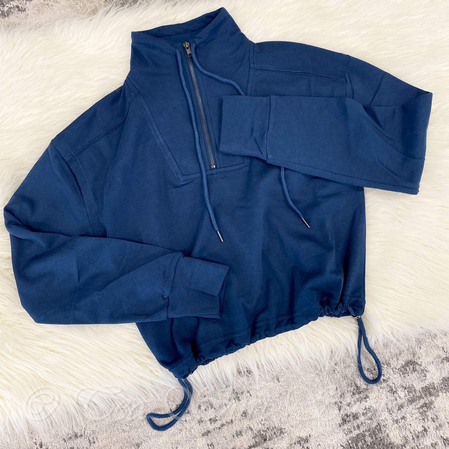 Cotton French Terry Cropped Pullover - Indigo Pullover Kimberly C