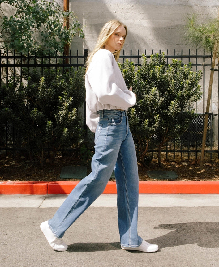 Super High Rise Medium Dark Wash Wide Leg Jeans