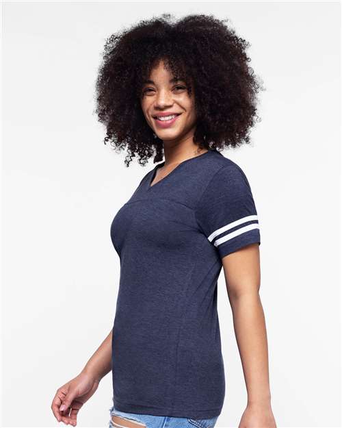 Women's Football V-Neck Fine Jersey Tee - 3537
