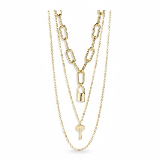 Key and Padlock Layered Necklace