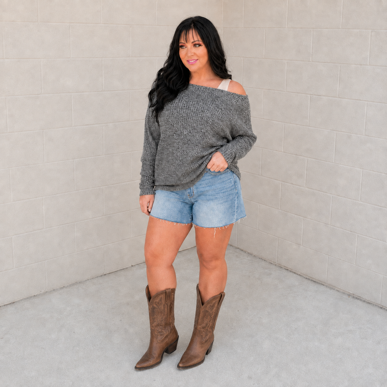 Warm Thoughts Ribbed Top in Charcoal