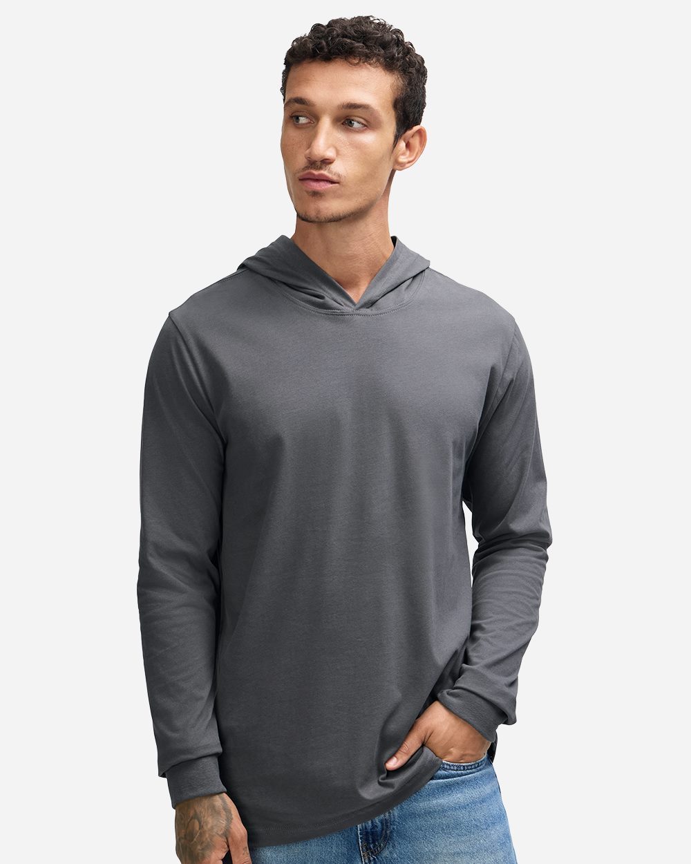 Unisex Sueded Long Sleeve Hooded Tee - 5345