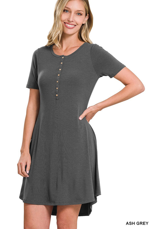 EIM Hi-Low Dress (Ash Grey) Dresses Zenana   