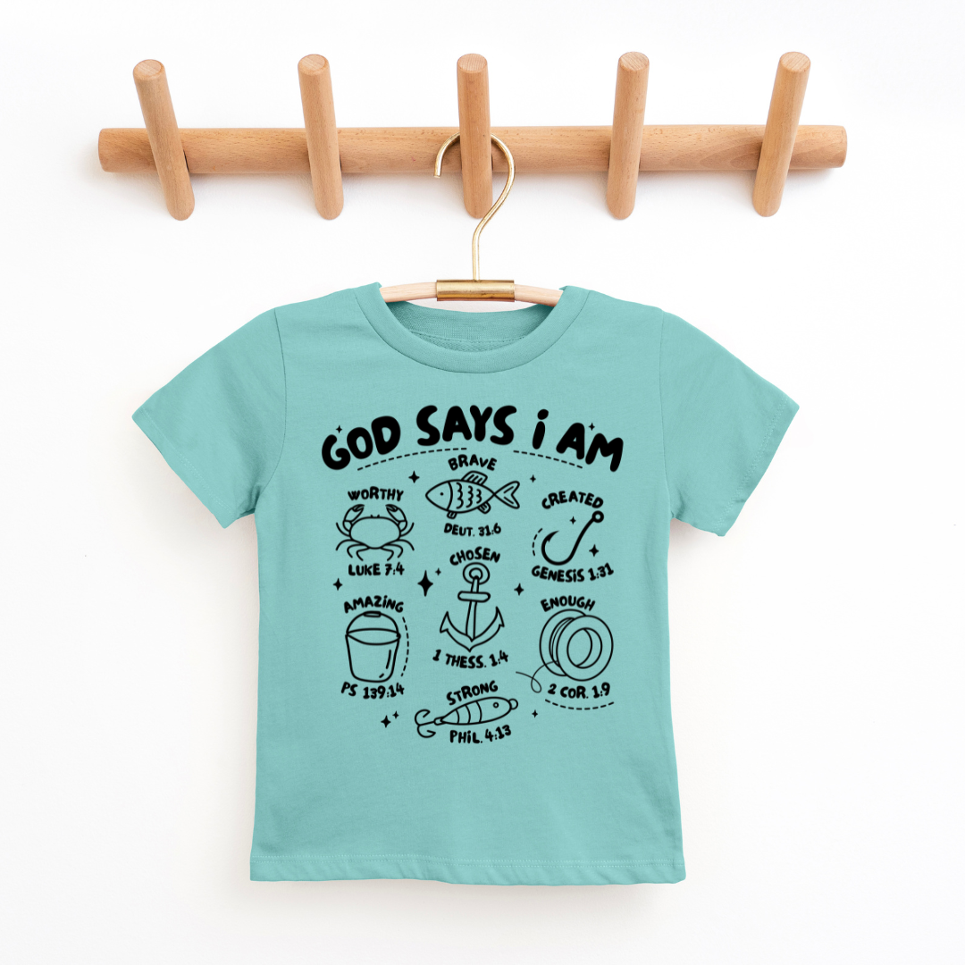 God Says I Am (Fishing) Youth & Toddler Graphic Tee Youth Graphic Tee Tea Shirt Shoppe