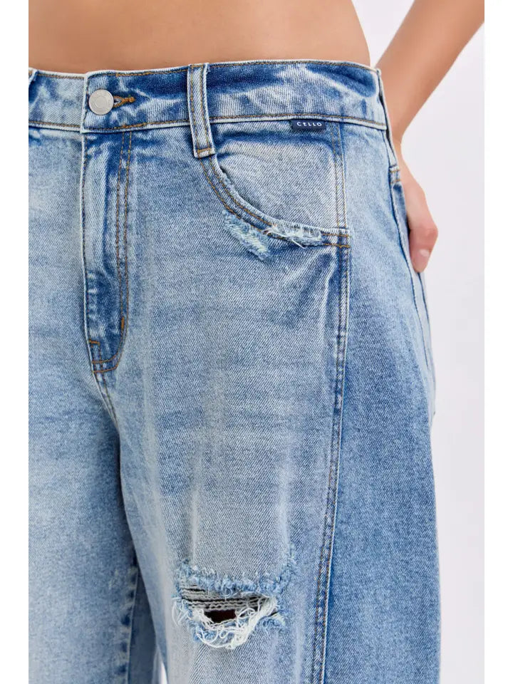 Mid-Waisted Barrel Jeans with Side Panels