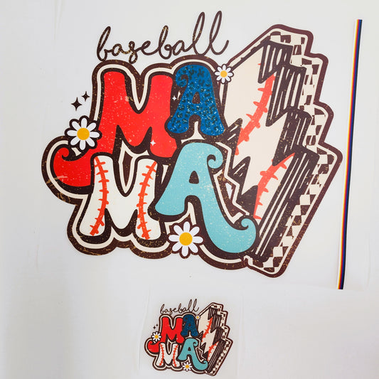 Baseball Mama Pocket & Back Hot Peel Custom Full Color Ready For Press DTF Print Transfer, Direct To Film DTF Tea-Shirt Shoppe