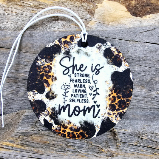Cow/Leopard Print She Is Mom Re-Scentable Car Freshener
