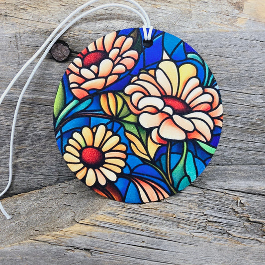 Stained Glass Garden Re-Scentable Round Car Freshener