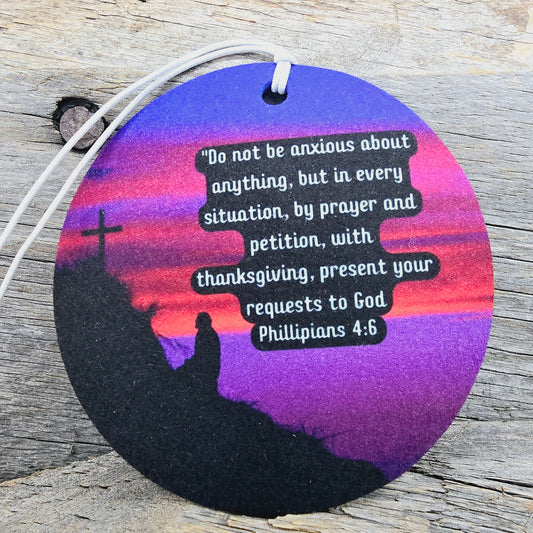 Phillipians 4:6 Re-Scentable Round Car Freshener