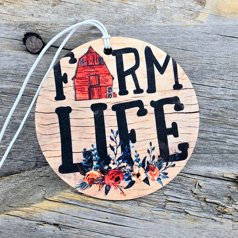 Farm Life Re-Scentable Round Car Freshener car freshie Tea Shirt Shoppe