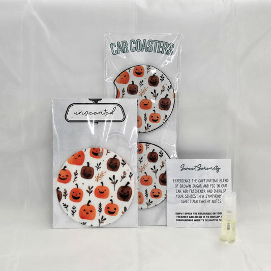 Pumpkin Parade Matching Car Coaster & Freshener Set