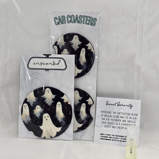 Ghostly Night Car Coaster & Freshener Set