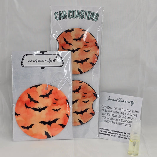 Spooky Sunset Car Coaster & Freshener Set