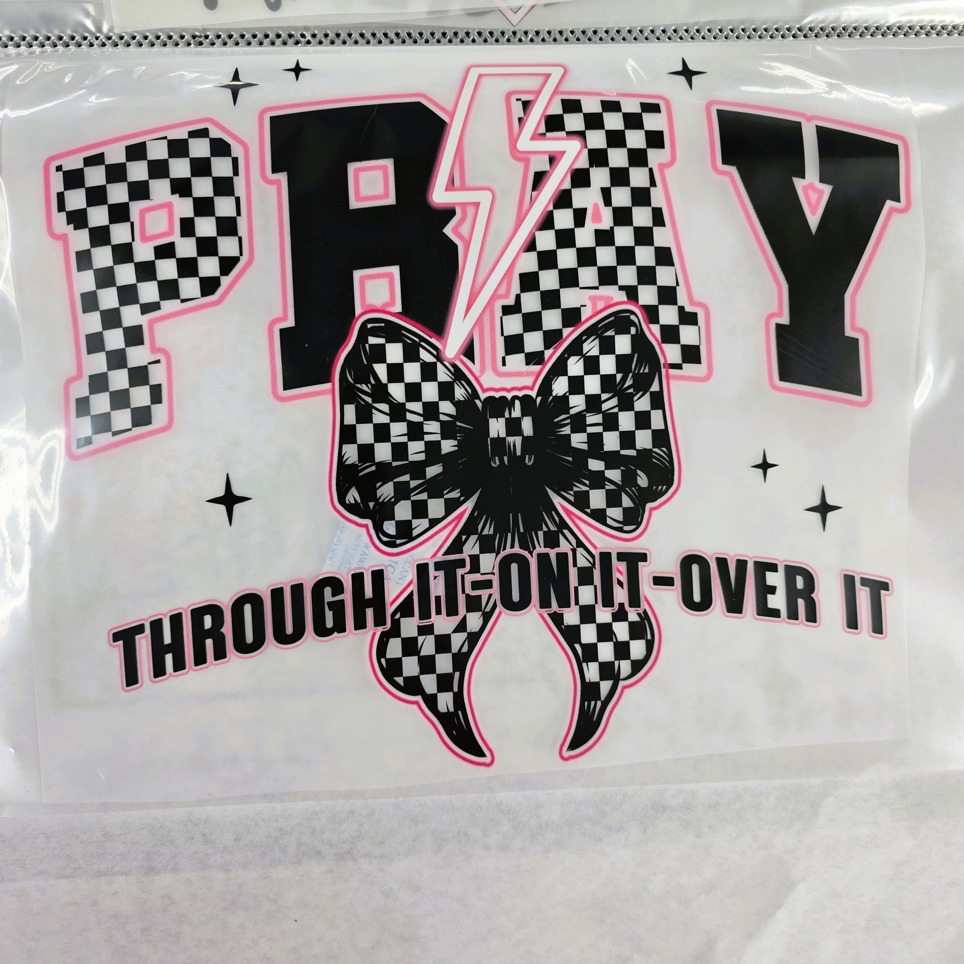 PRAY Through It Bow Hot Peel Custom Full Color Ready For Press DTF Print Transfer, Direct To Film Tea-Shirt Shoppe