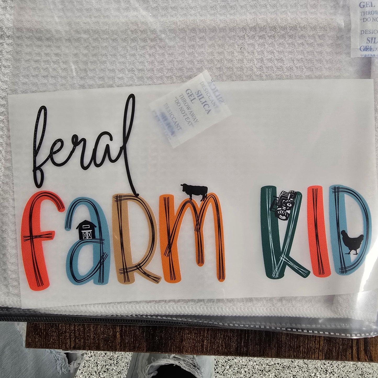 Feral Farm Kid Hot Peel Custom Full Color Ready For Press DTF Print Transfer, Direct To Film