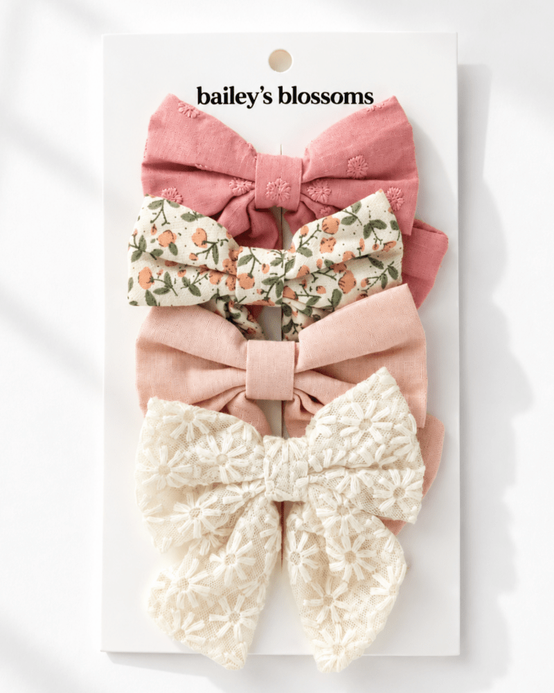 4-Piece Bow Clip Set - Sweet Blossom in blush
