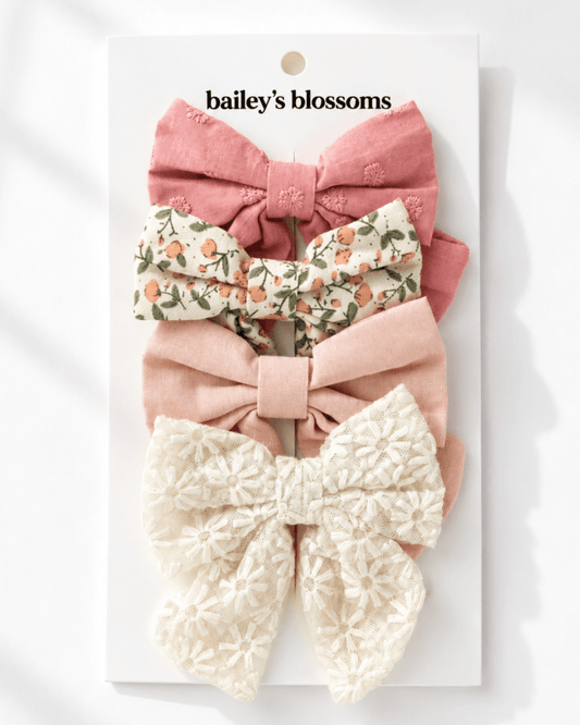 4-Piece Bow Clip Set - Sweet Blossom in blush