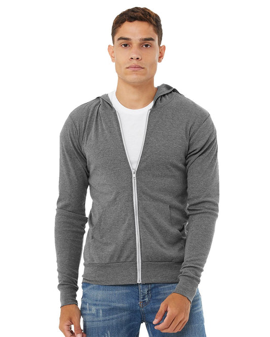 Unisex Triblend Lightweight Full-Zip Hooded Long Sleeve Tee - 3939