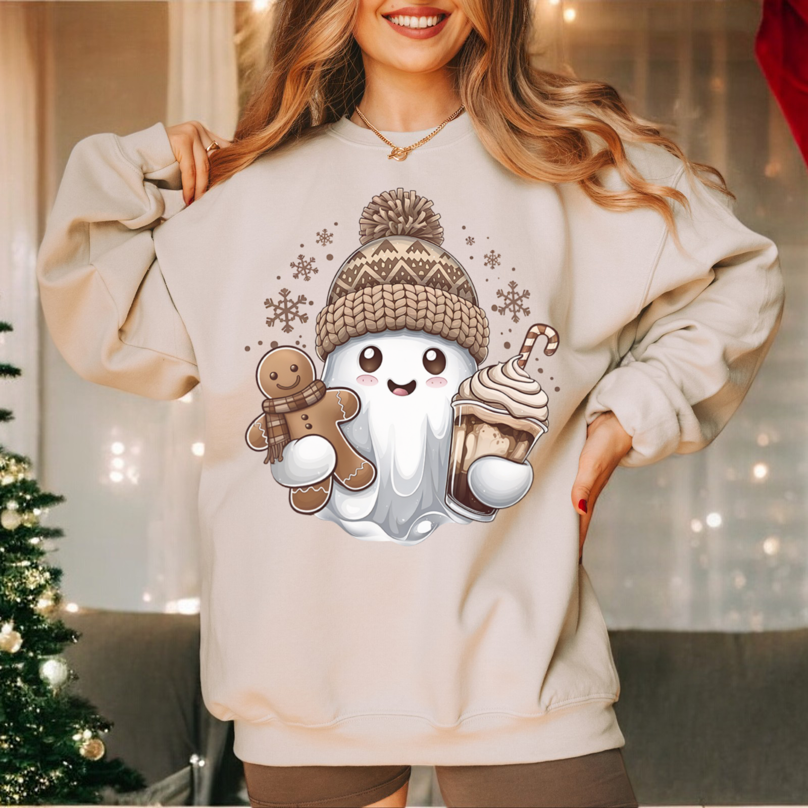 Winter Ghostie Graphic Sweatshirt Graphic Sweatshirt Tea Shirt Shoppe S