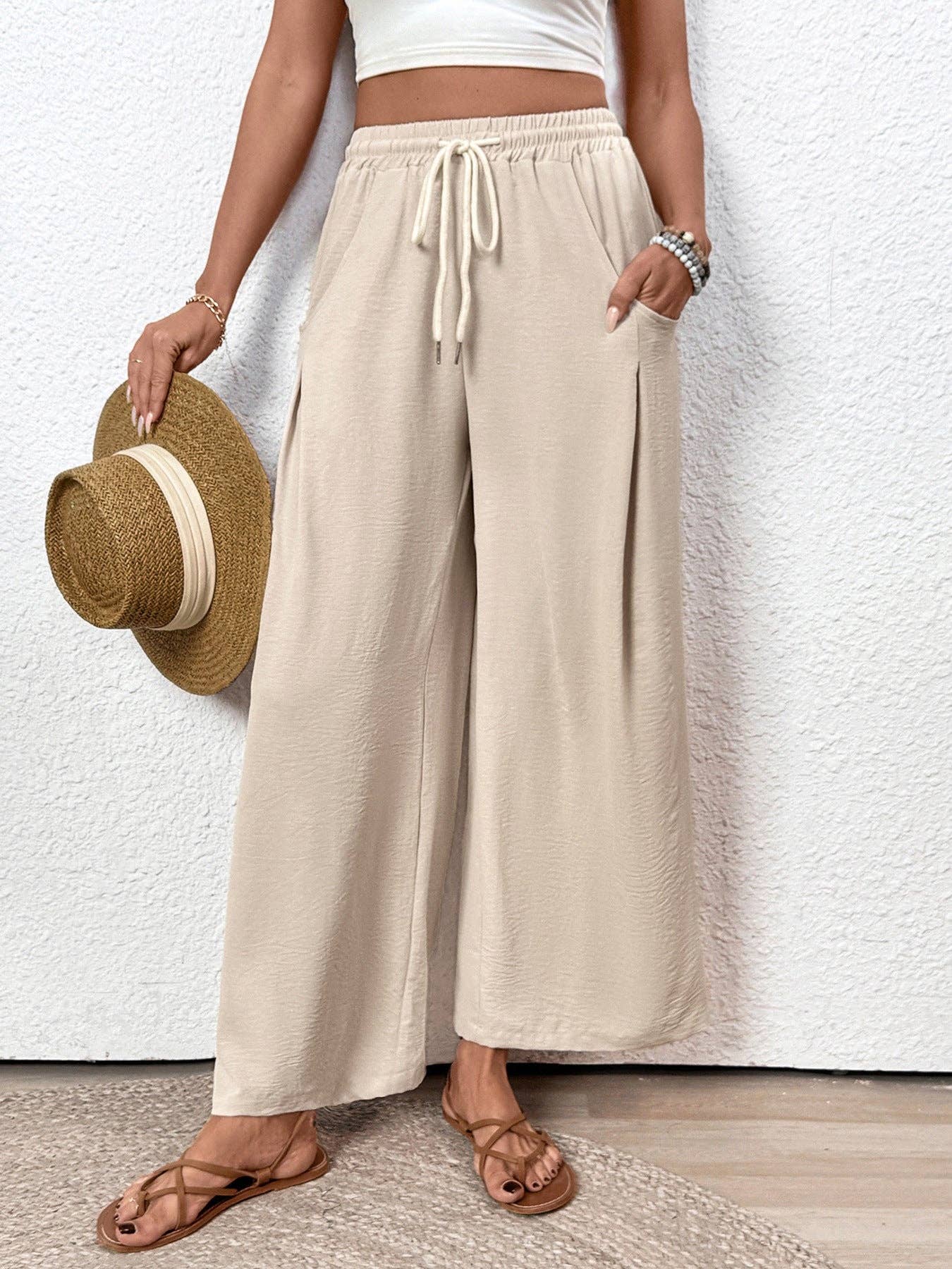 Women’s Drawstring Wide Leg Pants Casual Vacation
