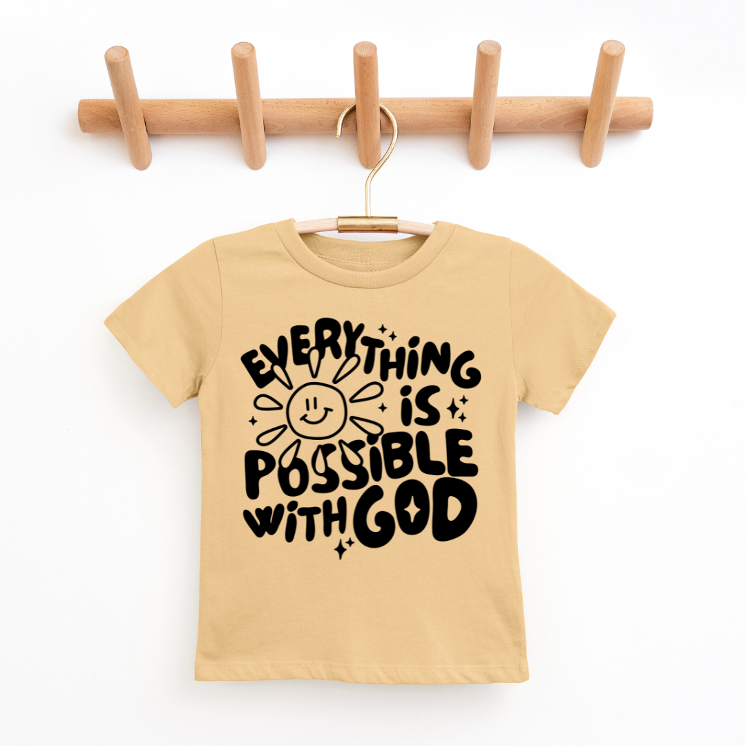 Everything Is Possible With God Youth & Toddler Graphic Tee Youth Graphic Tee Tea Shirt Shoppe 2T Latte