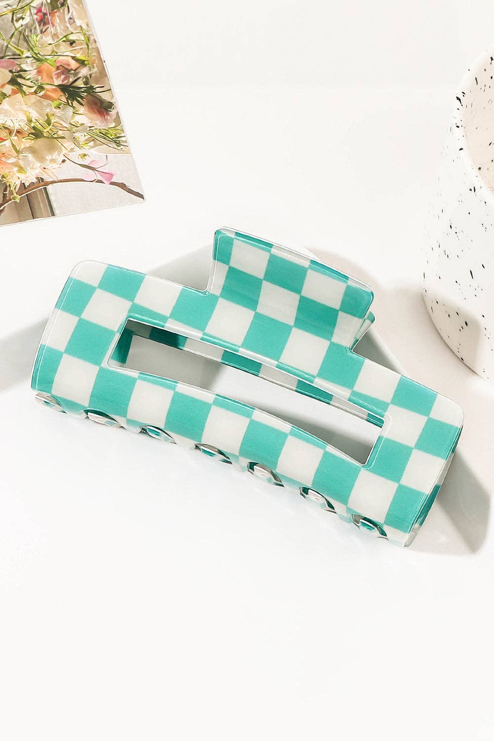 Black Checkered Print Hollow Out Hair Clip