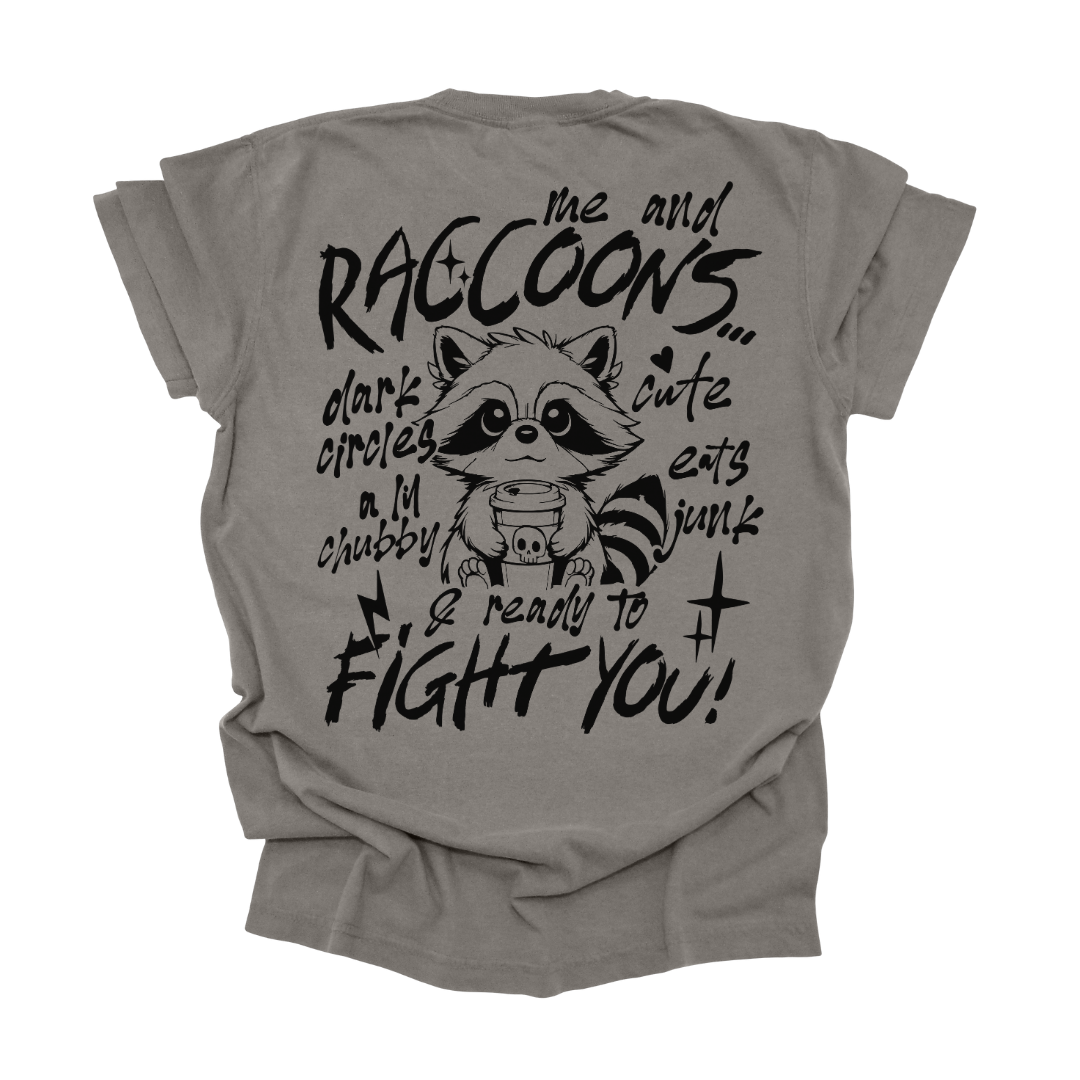 Me & Raccoons Graphic Tee T-shirt Tea Shirt Shoppe S Gray