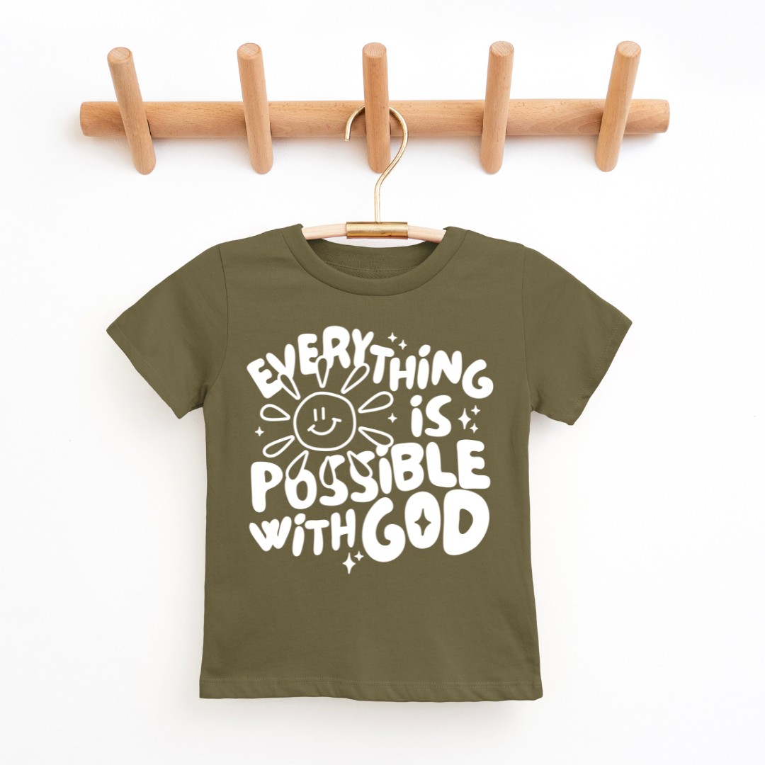 Everything Is Possible With God Youth & Toddler Graphic Tee Youth Graphic Tee Tea Shirt Shoppe 2T Military Green