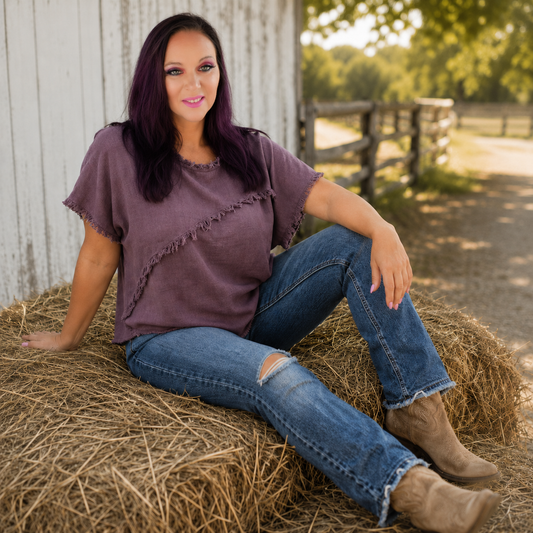 Frayed Hem Short Sleeve Top