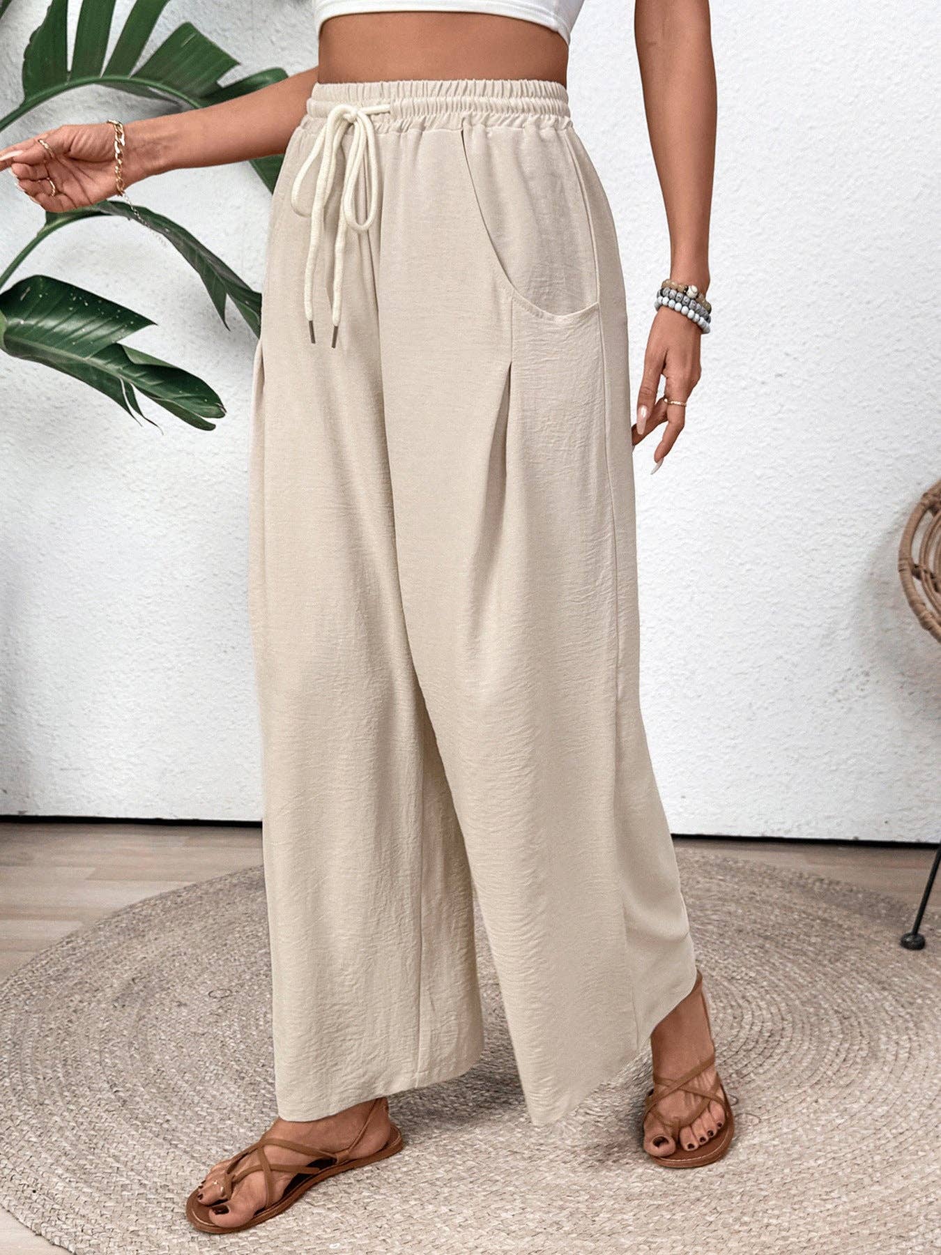 Women’s Drawstring Wide Leg Pants Casual Vacation