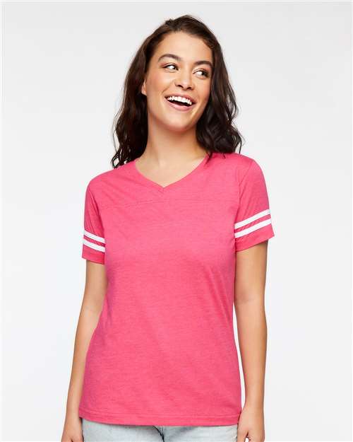 Women's Football V-Neck Fine Jersey Tee - 3537