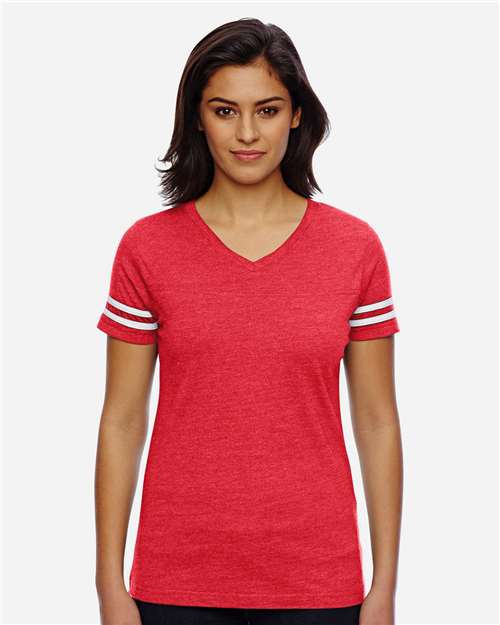 Women's Football V-Neck Fine Jersey Tee - 3537