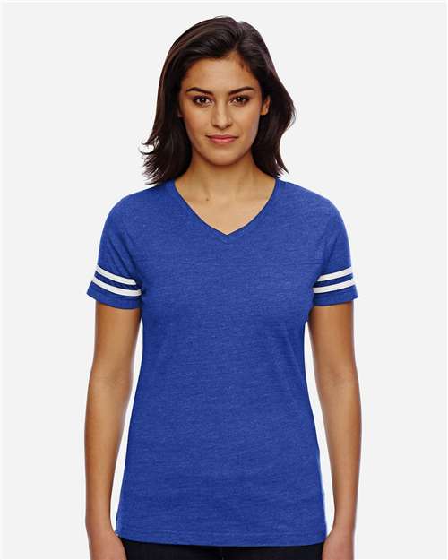 Women's Football V-Neck Fine Jersey Tee - 3537