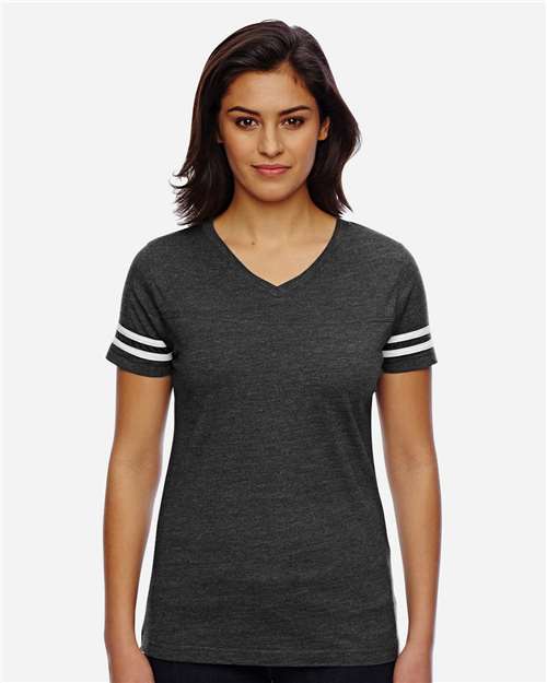 Women's Football V-Neck Fine Jersey Tee - 3537
