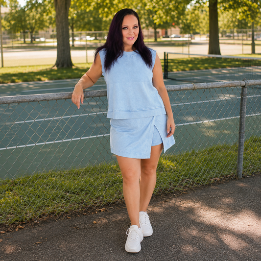 Round Neck Top and Skort Set