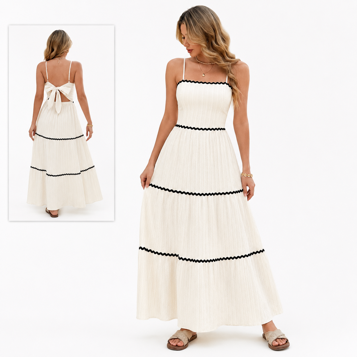 Contrast Trim Bow Back Cami Maxi Dress for Women