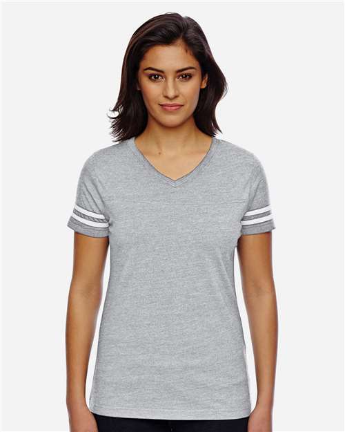 Women's Football V-Neck Fine Jersey Tee - 3537