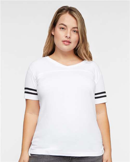 Women's Football V-Neck Fine Jersey Tee - 3537