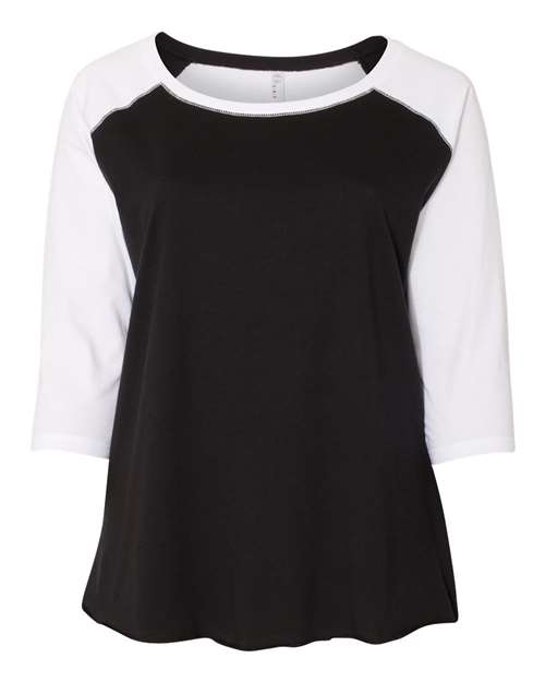 Women's Curvy Collection Baseball Three-Quarter Sleeve Tee - 3830