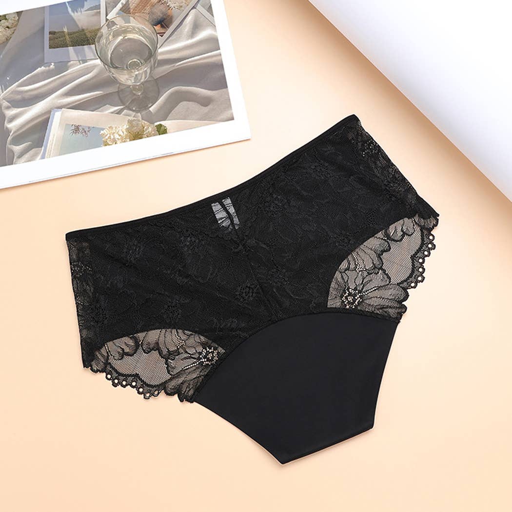 Super Absorbency Middle-Waist Brief Period Underwear Lace: Black / L