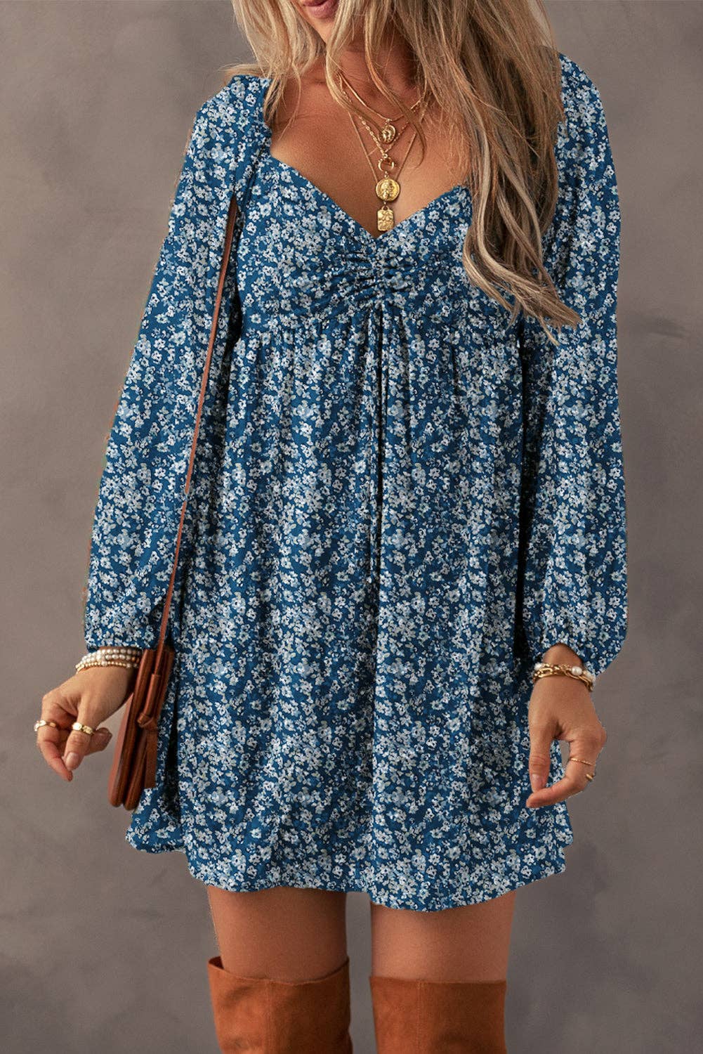 Romantic Boho Chiffon Floral Babydoll Mini Dress