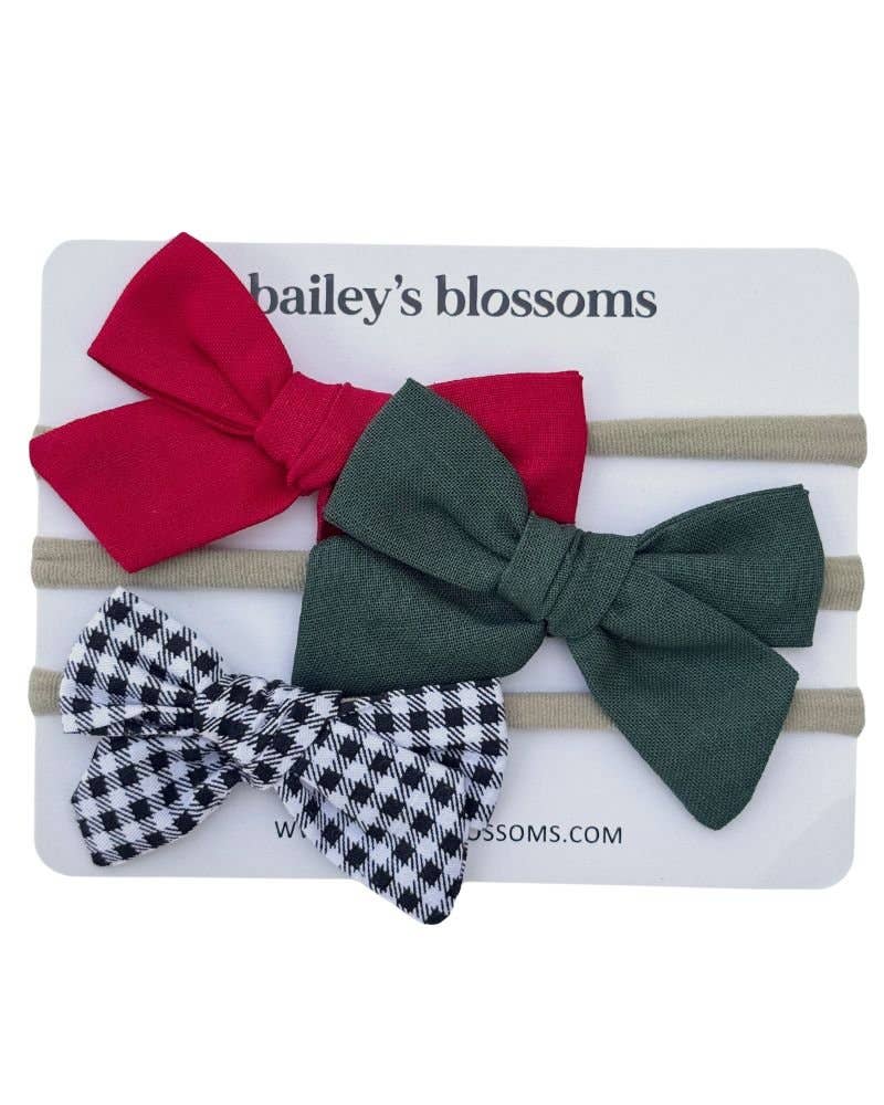 3-piece Linen Cotton Nylon Headband Set - Classic Christmas