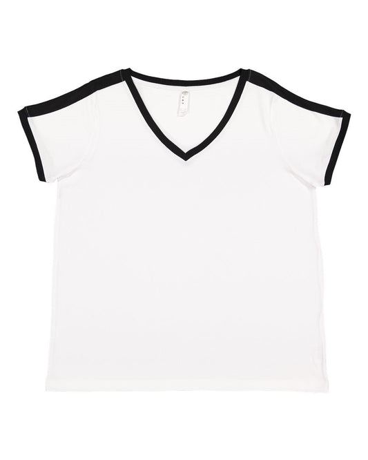 Women's Curvy Retro Ringer Premium Jersey V-Neck Tee - 3832