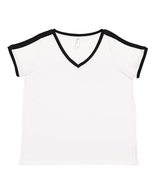 Women's Curvy Retro Ringer Premium Jersey V-Neck Tee - 3832