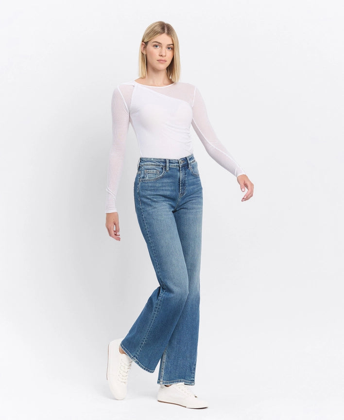 Super High Rise Medium Dark Wash Wide Leg Jeans