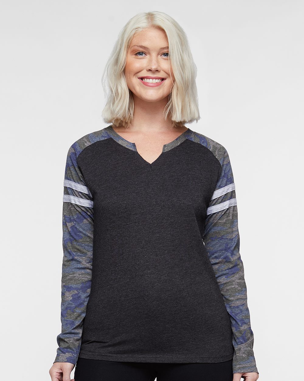 Women's Fine Jersey Mash Up Long Sleeve T-Shirt - 3534