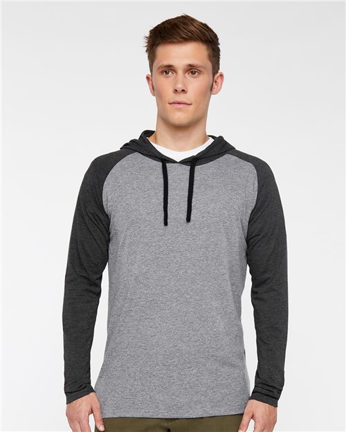 Unisex Fine Jersey Hooded Long Sleeve Raglan T-Shirt - 6917